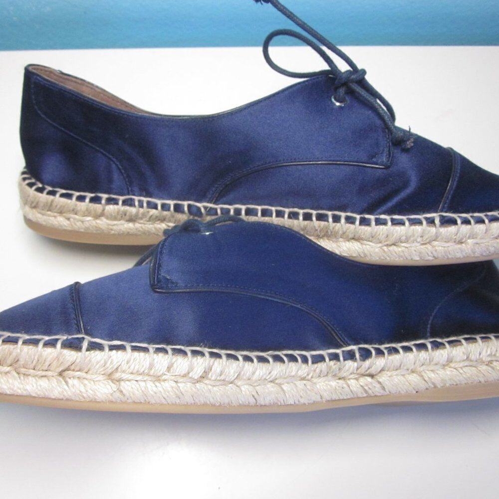 Tabitha Simmons Women Unworn Size 7.5 Blue Satin Lace Up Espadrille Flats EU 38